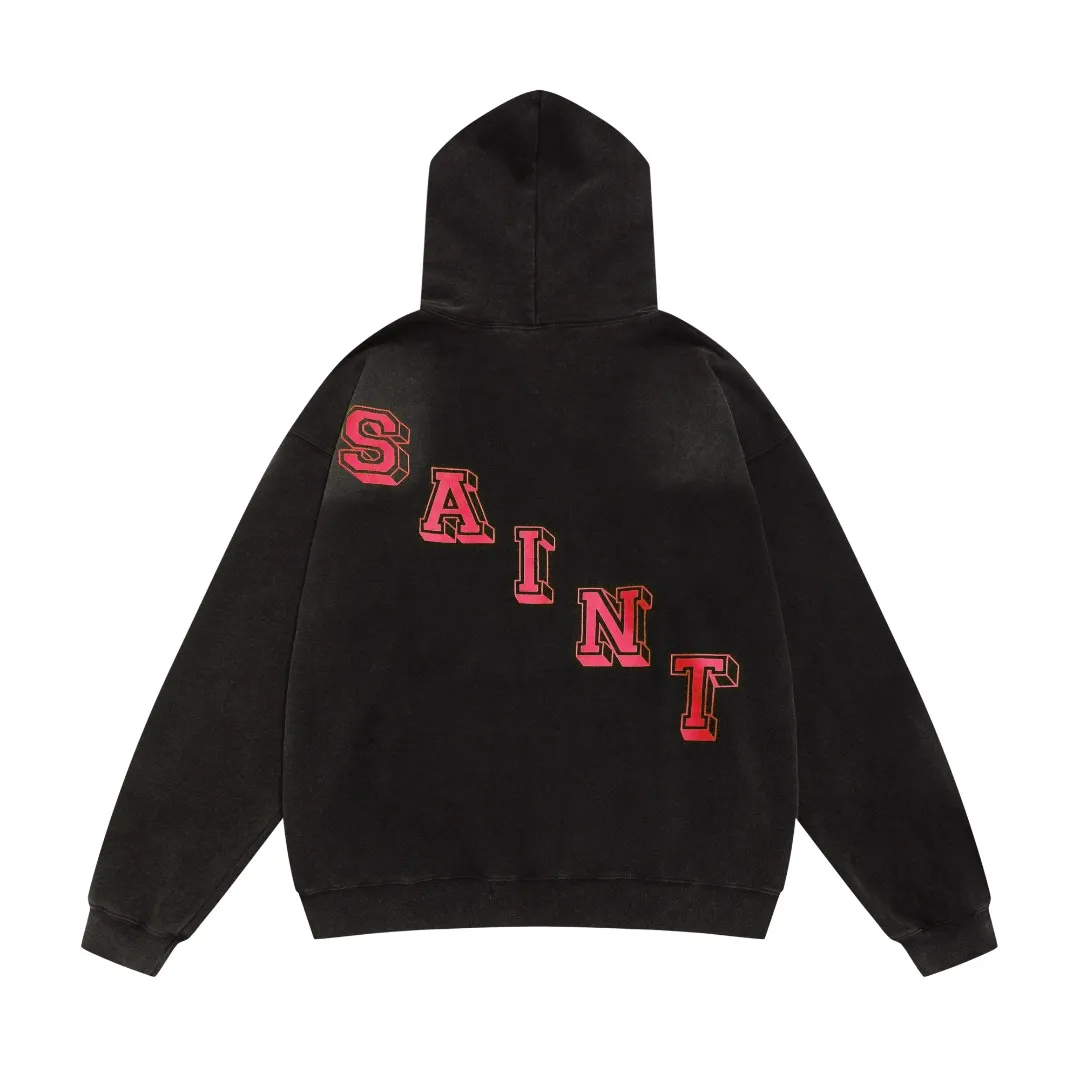 SAINT Michael retro angel print loose heavyweight washed distressed casual vintage hoodie sweatshirt top Fabric: 420g Style number: SM631 Size: S-M-L-XL Color: black and red-black and blue-blue and yellow Price: P236
